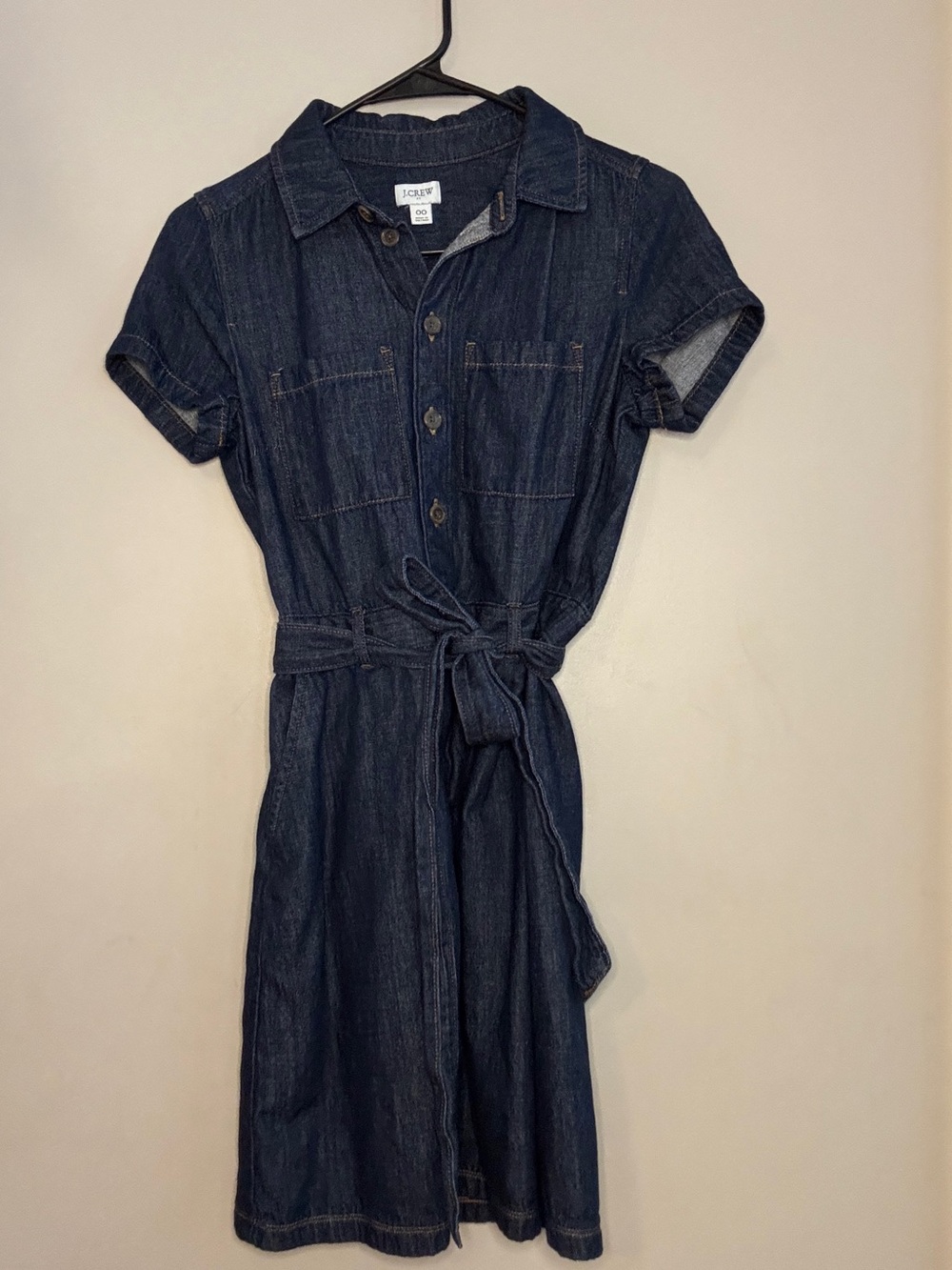 J. Crew Dark Indigo Denim Shirt Dress with Tie Waist